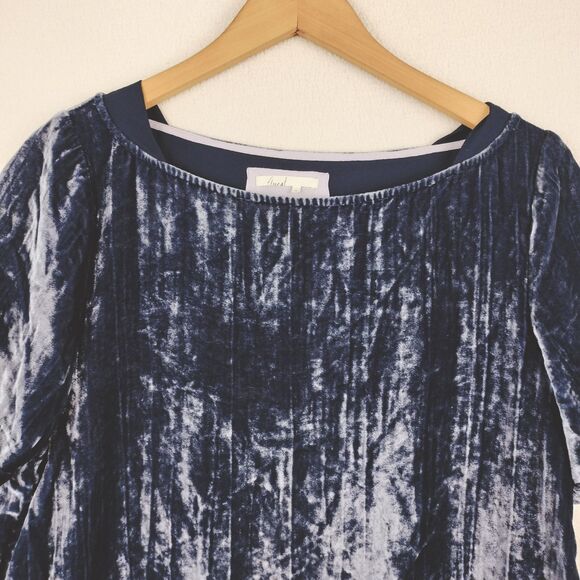 Floreat Anthropologie Dress Medium Blue Crushed Velvet Whimsigoth Dark Romance - Picture 4 of 15